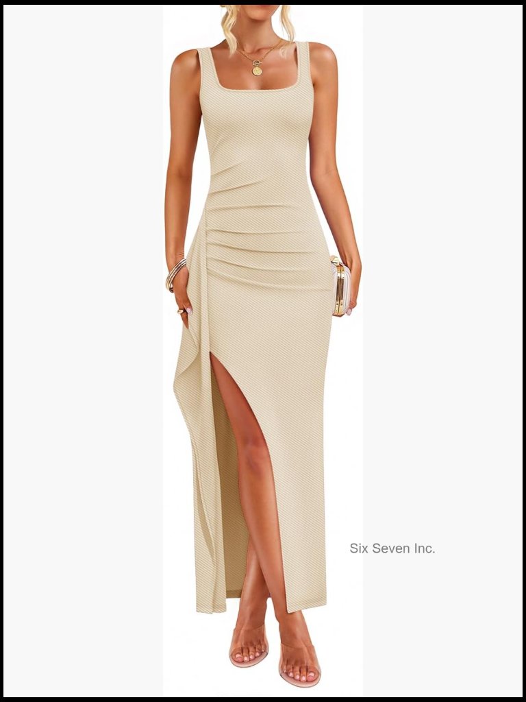 Sleeveless Formal Maxi Dress Square Neck High Split Bodycon Party Dress